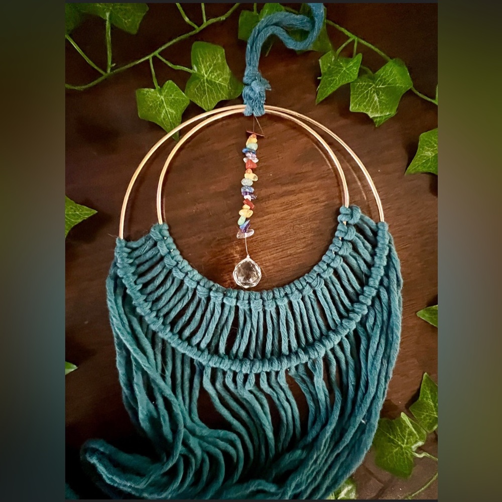 Handmade macrame chakra sun/dream catcher
